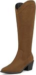 DREAM PAIRS Women's Riding Cowgirl Western Fall Pointed Toe Knee High Boots,Size 5,Brown/Suede,DKB212