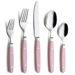 ANNOVA Silverware Set 20 Pieces Stainless Steel Cutlery Color Handle with Rivet/Retro Flatware - 4 x Dinner Knife; 4 x Dinner Fork; 4 x Salad Fork; 4 x Dinner Spoon; 4 x Dessert Spoon(Light Pink)