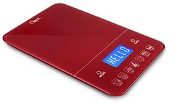 Ozeri Touch III 22 lb (10 kg) Digital Kitchen Scale with Calorie Counter in Tempered Glass, Red Engine