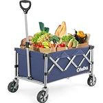 Ohuhu Folding Trolley Outdoor Wagon with Wheels, 85L/150kg Capacity 600D Oxford Fabric Heavy-Duty Utility Beach Trolley Folding Cart with Adjustable Handle for Outdoor Picnic Garden Beach Shopping