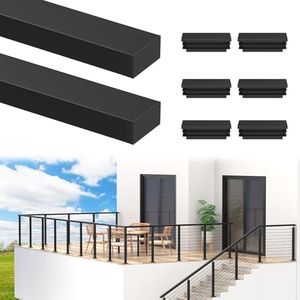PLANTOP 6'6'' Stainless Steel Rectangular Handrail 2 Pack, Cuttable Cable Railing Handrails System, Black Flat Top Rail with Nylon End Caps for Indoor Outdoor Deck Stair, MY01