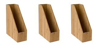 OSCO Bamboo Magazine Rack | 3 Pack | Folder Storage | File Organiser | Desk & Shelf Filing | Document Holder | Office Paperwork | Brochure & Magazine Display | H32 x W10 x D25.5 cm |