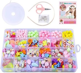 KMOTID Children's Jewelry Making Kit - Colorful Beads DIY Bracelets, Necklace, Hairband, and Rings Craft Kits - Plastic Beads for Kids Crafts - Birthday Gift[Multicolor]