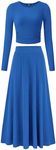 BTFBM Two Piece Skirt Sets For Women 2024 Trendy Fall Outfits Ribbed Knit Long Sleeve Crop Top Flowy Maxi Skirt Set(Solid Blue, Large)