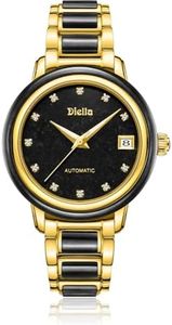 Diella Dainty Watch for Women, 5ATM Automatic Mechanical Watches Jade Inlay and 11 Rhinestones Inlaid on The Plate, Enjoying Low-Key Luxury - Wrapped by Stylish Gift Box
