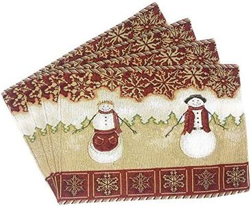 Tache Mr. and Mrs. Snowman Couple Vintage Christmas Eve Holiday Snowflakes Traditional Red Beige Decorative Woven Tapestry Placemats, 13x19”