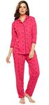 ZEYO Women's Cotton Heart Printed Dark Pink Night Suit Shirt & Pajama Set 5152 (X_Large)