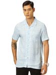 Thomas Scott Men Cotton Rayon Half Sleeves Cuban Collar Printed Casual Shirt (Aqua, XL)