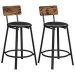 VASAGLE Bar Stools, Set of 2 PU Upholstered Breakfast Stools, Counter Height Stool, Footrest, Simple Assembly, Industrial, for Dining Room Kitchen Counter Bar, Rustic Brown and Ink Black LBC059B88