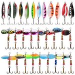 Spinner Baits Spoons Fishing Lure Kit for Trout, 30pcs Bass Fishing Lures with Treble Hook Hard Metal Spoon Spinner Baits Fishing Lures Kit for Minnow Crankbait Walleyes Salmon Trout Bass