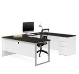 Bestar Pro-Concept Plus U-Shaped Executive Desk with Pedestal, White & Deep Grey