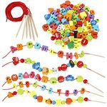 Wood Stringing Beads Lacing Toys for Toddlers Montessori Educational Threading Learning Early Development Fine Motor Skills for Toddler 18 Month 1 2 3 4 5 Year Old Boys Girls (Style 2)