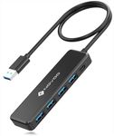 NOVOO Ultra Slim USB Hub 3.0 with 600mm Extended Cable 4 High-Speed Ports, 5Gbps Data Transfer, USB Adapter 5V/2A Power Supply Port, USB Splitter Compatibility for Desktop PC, Laptop, Mobile HDD