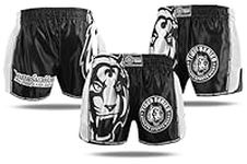 Tiger Pro Muay Thai Boxing Shorts for Training and Kick Boxing, Combat Sports - Multiple Color Options (CA/US, Alpha, Large, Regular, Regular, White/Black)