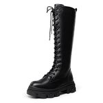 DREAM PAIRS Knee High Boots Women, Fashion Lace Up Chunky Platform Lug Sole Boots for Women,Size 11,Black/Pu,SDKB221W