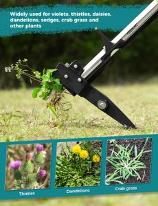 YISSVIC Stand-Up Weed Puller – Stainless Steel 4-Claw, Telescopic Root Remover, Adjustable Non-Slip Handle, Blue