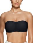 Vertvie Strapless Bra for Women Bandeau Seamless Non Wired Bra Padded Non-Slip Push up Bras Stretchy Comfort Bralette(Black,L)