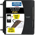 Five Star Flex Refillable Notebook + Study App, College Ruled Paper, 1-1/2 Inch TechLock Rings, Pockets, Tabs and Dividers, 300 Sheet Capacity, Black (29324AA2)