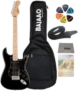 Fender Squier 6 String Solid-Body Maple Electric Guitar With Gig-Bag, Polishing Cloth, Strap, Picks & E-Book - Black