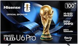 Hisense 100" U6 Pro Series Mini‑LED 4K UHD HDR Gaming AI Smart Fire TV (100U6SF Pro, 2026 New) – Hi-QLED, Native 144Hz, Motion Rate 480, Dolby Vision IQ,· Atmos, HDR10+, Glare-Free, Alexa+