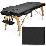 ACi 84inch Folding Massage Table Lash Bed, Portable 3 Sections Spa Salon Tattoo Bed with Face Cradle Armrests Wooden Legs, Height Adjustable with Carry Case