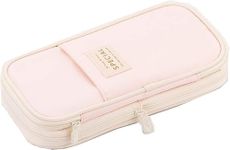 LABUK Large Capacity Pencil Case Pouch, Cute Aesthetic Big Capacity Zipper Cases Pen Portable Office Stationery Makeup Bag, Desk Organizer for College Adults Women Men (Pink)