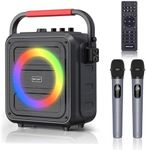 Karaoke Machine for Adults & Kids,Portable Bluetooth Speaker with 2 Wireless Microphone,Karaoke Speaker with Remote Control,LED Lights,Supports TF Card/USB, AUX in, REC, TWS for Indoor/Outdoor