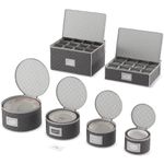 Woffit China Storage Containers - Quilted Dinnerware Container Set for Fine China & Glasses – 6 Case Kit w/ 12pc Setting Capacity, includes 48 Felt Protectors for Plates w/Insert Cards for Labelling