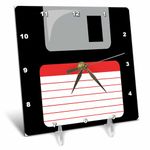 3dRose Retro 90s Black Floppy Disk Graphic Design with red label-1990s-ninties Computer tech 6-inch (dc_57457_1), 6x6 Desk Clock