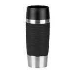 Emsa N2010900 Travel Mug, Wave Design Vacuum Mug, Stainless Steel Case (18/10), Stainless Steel (18/10) Plastic (PP) Silicone, Stainless Steel/Black, 360ml