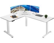 VIVO Electric Height Adjustable 160cm x 140cm Corner Stand Up Desk, White Table Top, White Frame, L-Shaped Standing Workstation, 3CT Series, DESK-E3CTW