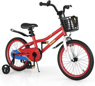 GYMAX 18” Kids Bike for 4-8 Years, Childrens Bicycle w/Removable Training Wheels, Basket & Dual Handbrake, Toddler Bike for Boys Girls (18 Inches with Kickstand, Red, Flash)
