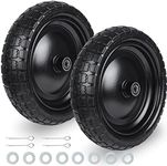 13" Solid Flat Free Tires and Wheels 2 Pcs, 3.50-9 Rubber Tire Replacement Axle Bore Hole, Air less Wheel for Hand Truck/Trolley/Garden Cart/Lawn Mower/Wheelbarrow, 2Packs, Black