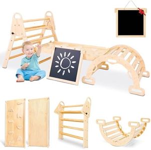 Vinworlf 8 in 1 Pikler Triangle Set, Foldable Baby Climbing Toys, Montessori Climbing Set with Arch&Ramp&Ladder&Whiteboard, Baby Climber Indoor Jungle Gyms for Toddlers Montessori Toys - Large Size.