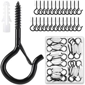 26 PCS Screw Hooks with Safety Buckle, 2.1" Q-Hanger Hooks for Hanging Outdoor String Lights, Screw in Cup Hooks, Eye Hooks, Ceiling Hooks for Hanging Plants, Holiday Decor & Patio Lights, Black