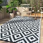 CHOSHOME Outdoor Rug for Garden 120x180CM Large Outdoor Rugs Waterproof Patios Rugs Portable Carpet Woven Rug Easy Cleaning Rug Recycled Balcony Rug Geometric Mat for Picnic Beach BBQ Black