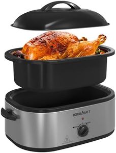 Royalcraft Roaster Oven with Self-Basting Lid, 18qt Electric Roaster with Removable Pan & Rack, Turkey Roaster Oven with Defrost & Warm Function, Stainless Steel, Silver