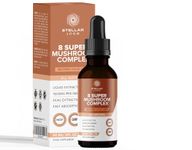 Organic 8 Super Mushroom Liquid Drops (60ml) - 48,000mg | Lion's Mane, Chaga, Cordyceps, Reishi, Shiitake, Maitake, Turkey Tail & Agaricus Blazei | Vegan & Gluten-Free | Maximum Potency