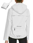 BALEAF Waterproof Jackets Women Cycling Jacket Womens Lightweight Outdoor Rain Jacket Packable Reflective Running Jackets Windproof Walking Hiking Coats White L