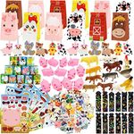 Farm Party Favors, 134 PCS Animal Party Favors - Party Favor Bags, Scratch Bookmarks, Farm Animal Figures, Stickers for Kids Birthday Party Baby Shower Goodie Bag Fillers