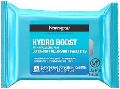 Neutrogena Hydro Boost Facial Cleansing Towelettes with Hyaluronic Acid, Hydrating Makeup Remover Face Wipes Remove Dirt & Waterproof Makeup, Hypoallergenic, 100% Plant-Based Cloth, 25 ct