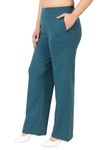 Mlada Mid Waist Wide Leg Flared Pants Elastic Waist Band for Women Office Work Formal Wear Stretch Cotton Knit Flare Pants Utility Pockets Extra Flare Pants Trousers for Travel Teal