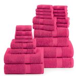 Lane Linen 100% Cotton Bath Towel Sets for Bathroom 24 Piece - Travel Towel, 8 Face Wash Clothes, 4 Fingertip Towels for Bathroom, 4 Oversized Bath Towels, 6 Bath Hand Towels, 2 Bath Sheets - Fuchsia