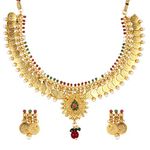 ZENEME Traditional Gold Plated Temple coin Necklace Set with Earrings for Women & Girls