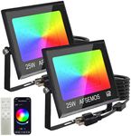 AFSEMOS 25W LED RGB Flood Lights,Color Changing Landscape Light with Dimmable 2700-6000K,Uplighting Indoor, Outdoor Smart Lights APP Control,DIY Flash Mode for Christmas,Party,Garden Yard