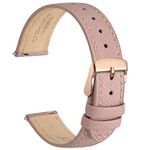 WOCCI 12mm Grace Leather Watch Strap for Ladies, Top Grain Leather, Quick Release Replacement Band with Rose Gold Buckle (Retro Pink)