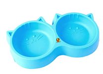 Foodie Puppies Non-Slip, Non-Toxic Pet Feeding Plastic Cat Face Shaped Double Bowl Food & Water Feeder 2-in-1 Bowl for Dogs, Puppies, Cats & Kittens (Color May Vary)