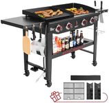 Royal Gourmet GD405A Propane Gas Grill and Griddle Combo with 2 Extra Cooking Grates, 4-Burner BBQ Grill Griddle Combo with Folding Side Tables for Outdoor Cooking, Black