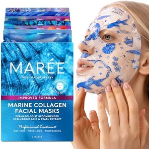 MAREE Collagen Face Mask with Hyaluronic Acid - Sheet Face Masks Skincare with Green & Red Algae Extract for All Skin Types - Hydrating Facial Mask Skin For Women Care Mascarillas Faciales - 6 Pack