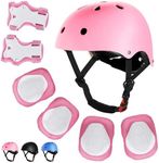 Helmet Pad Set, Kids Bike Helmet Set Skateboard Knee Pads, Protective Gear Set Adjustable for Girls Kids 3-10 Years Old (Pink)